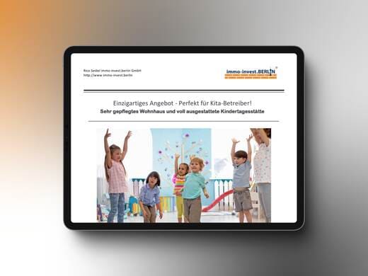 Exposé für Gewerbe und Wohnen auf Tablet: Lagebeschreibung und Objektbeschreibung zum Verkauf der Stadtvilla in Berlin für Makler.