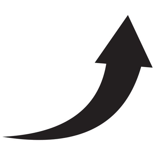 Schwungvoll nach oben weisender Pfeil. Drückt aus, wie sich mit professioneller Beschreibung zum Produkt dessen Verkaufszahlen steigern lassen!